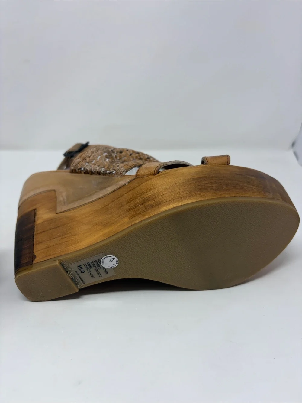 BED|STU Woven Dark Camel Leather Platform Sandals Size 10 Excellent Condition